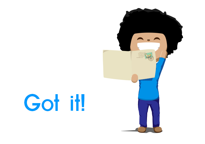 anime boy happy holding big envelope